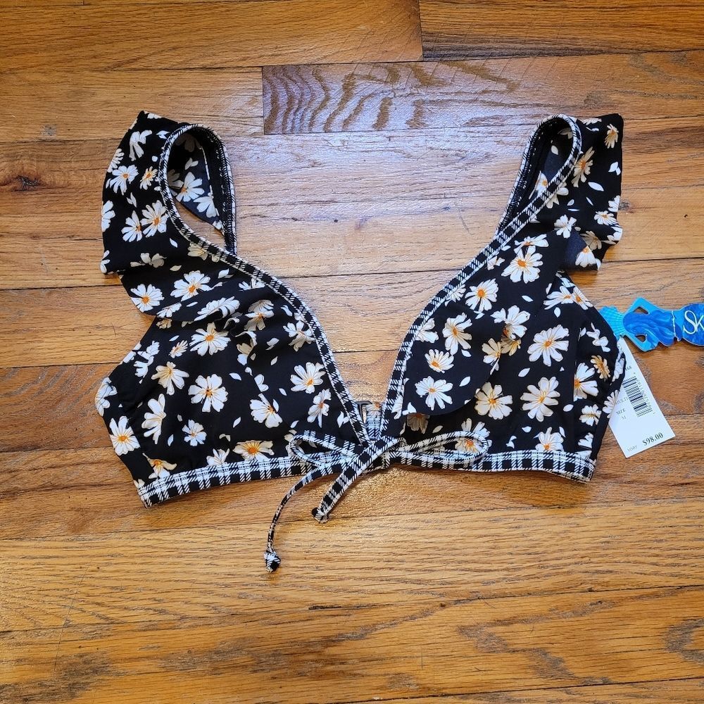SKINNY DIPPERS Womens Chic Lit Kiara Bikini Floral Top Black Size M - Picture 2 of 9
